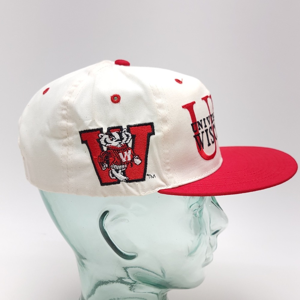 NOS University Wisconsin Badgers Hat Cap Snap Back White NCAA‎ 90s Z-Tag Vintage